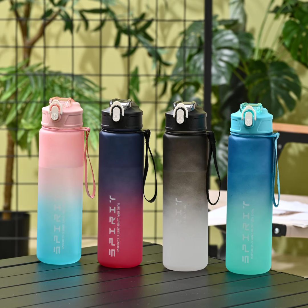 Durable 1L outdoor water bottle showcasing spill-proof lid mechanism
