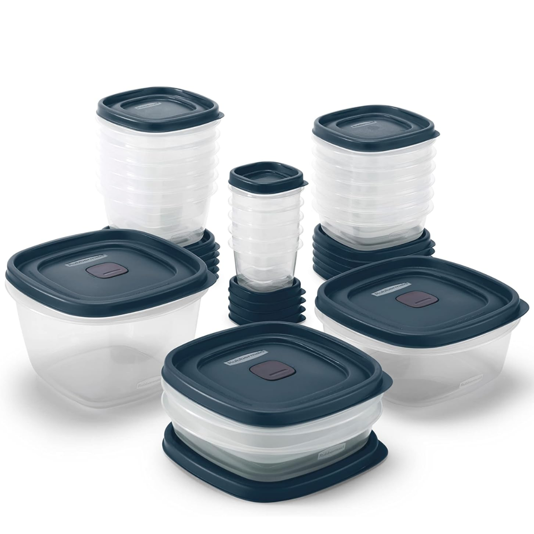 Assorted SealStack food containers and lids displayed in various sizes