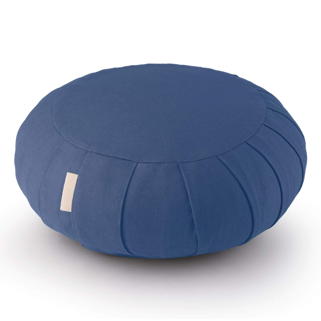 Removable washable cover detail on grey meditation floor cushion accessory