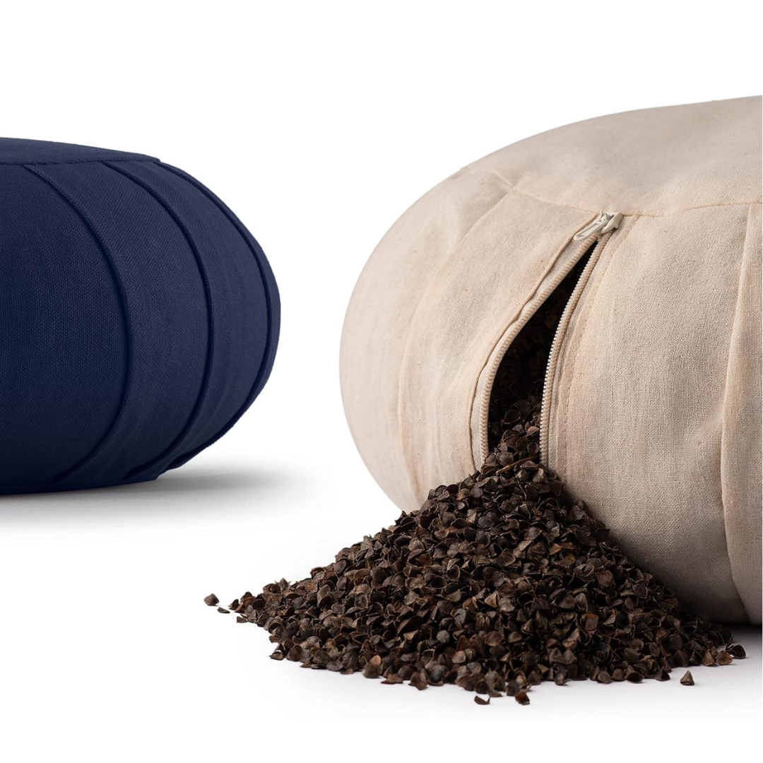 ZenRest buckwheat hull meditation cushion for mindful yoga practice on floor