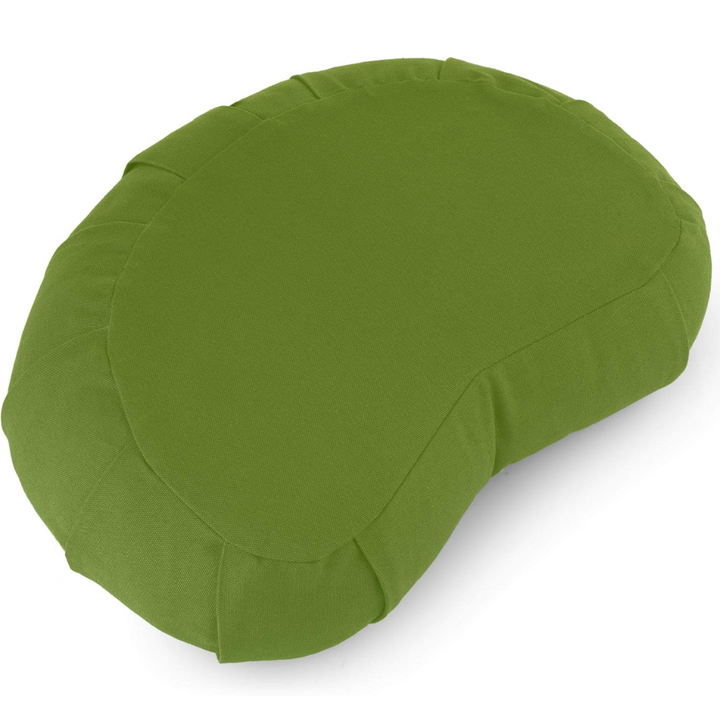 Top view of buckwheat hull filled meditation cushion showing durable stitching and handle