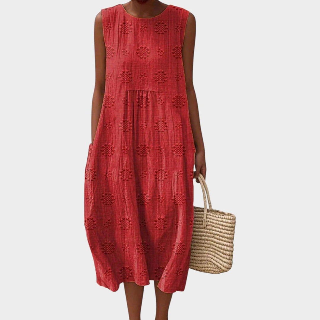 Sleeveless midi sundress for women featuring a comfortable pocket design