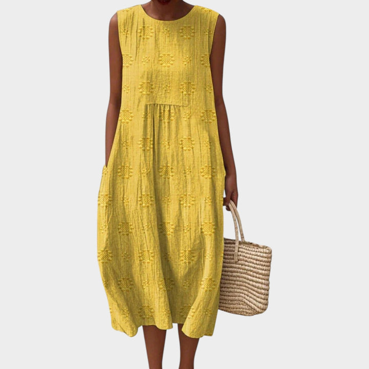 Casual beach wear sleeveless dress with relaxed fit and handy pockets