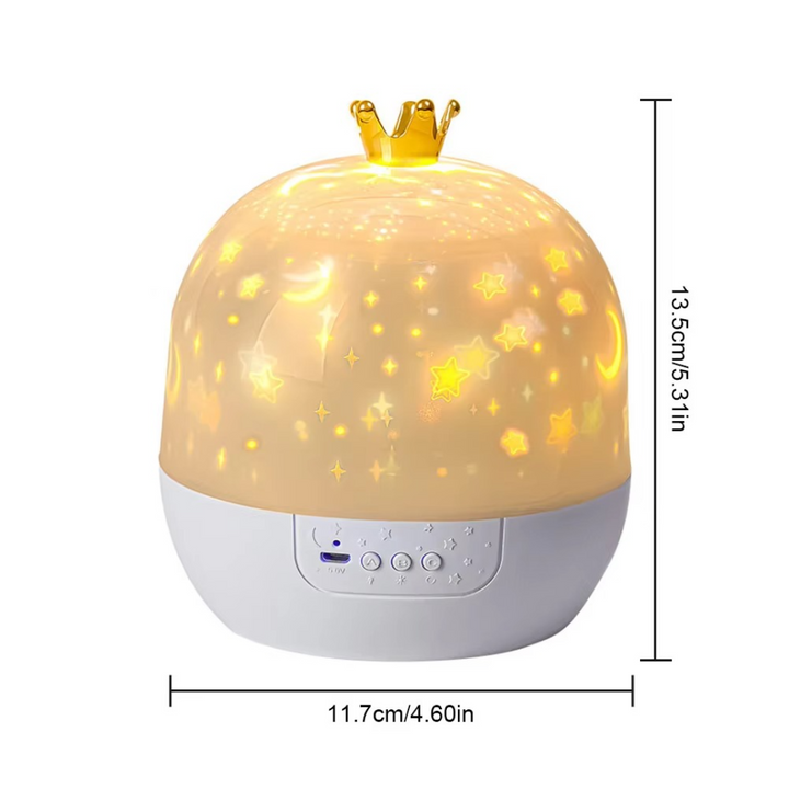 Dimensions of the kids night light and projector showing height and width