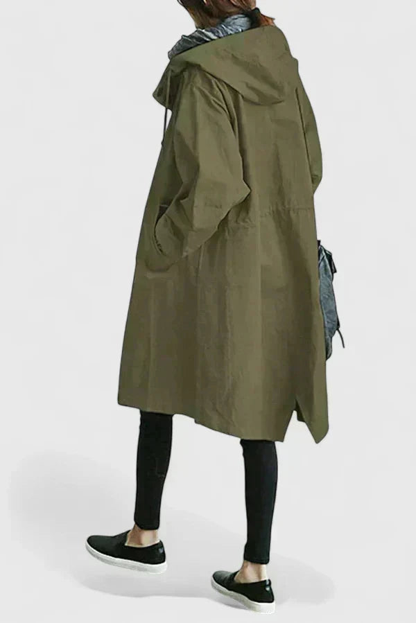 Womens windbreaker waterproof jacket detail on hood and drawstrings