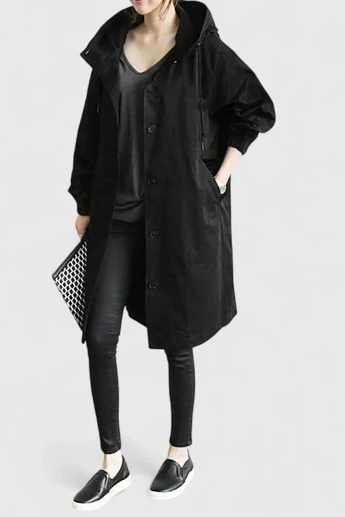 Casual oversized outerwear hooded coat viewed from the back