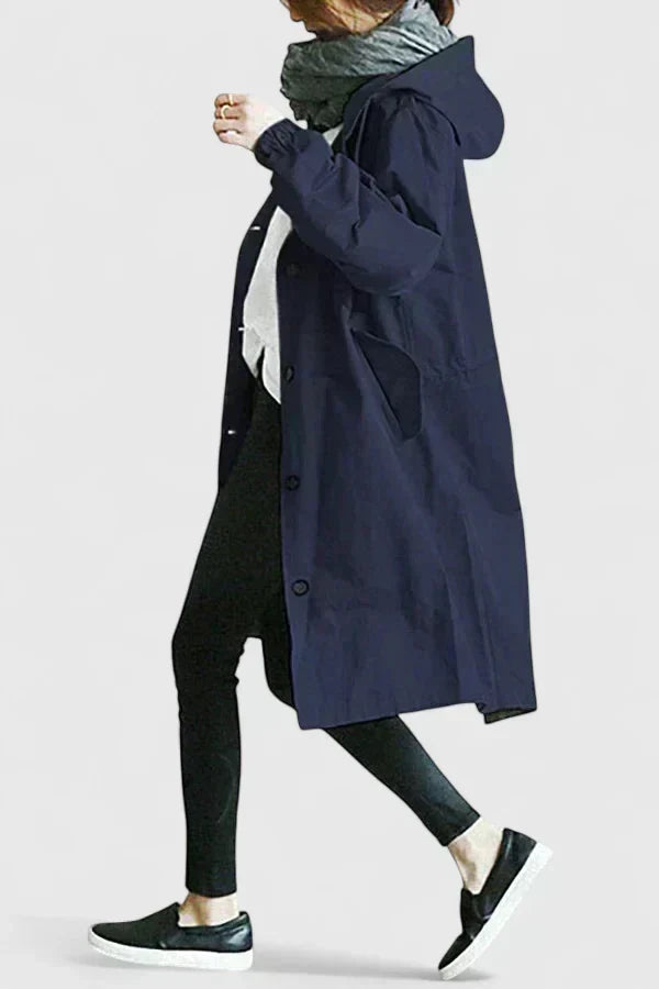 Womens casual wear jacket zipper and pocket detail on waterproof coat