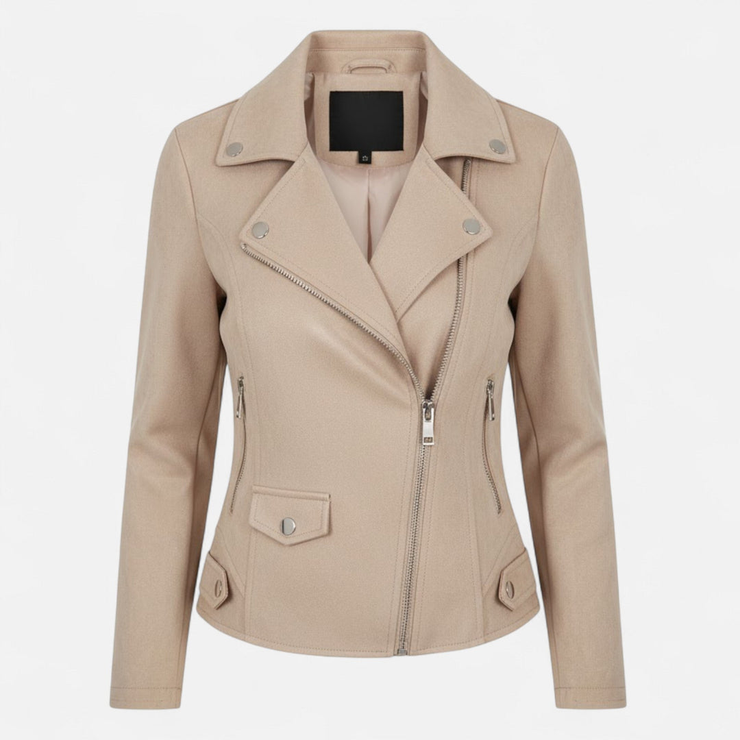 Apricot slim fit biker moto zip-up jacket front view