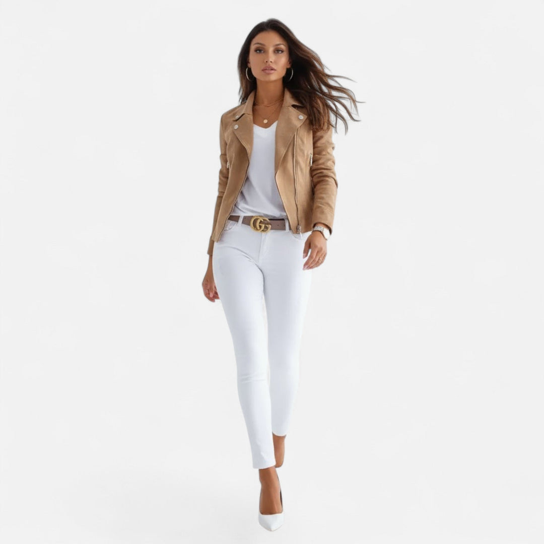 Textured fabric detail of women's casual bomber outerwear