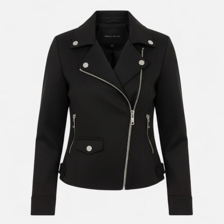 Women's slim fit biker moto zip-up jacket in classic black