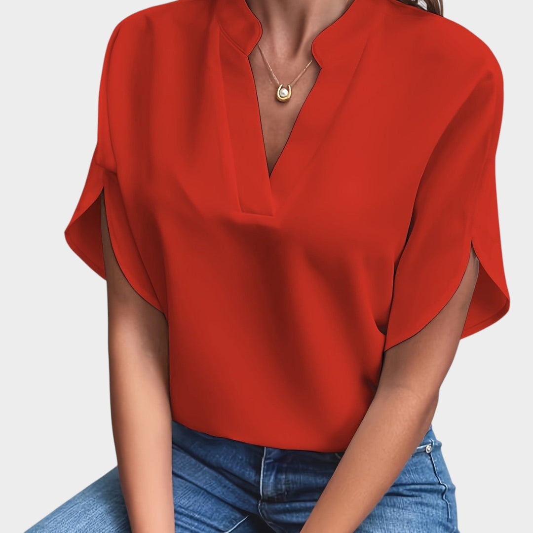 Spring fashion V-neck top with casual collared shirt design