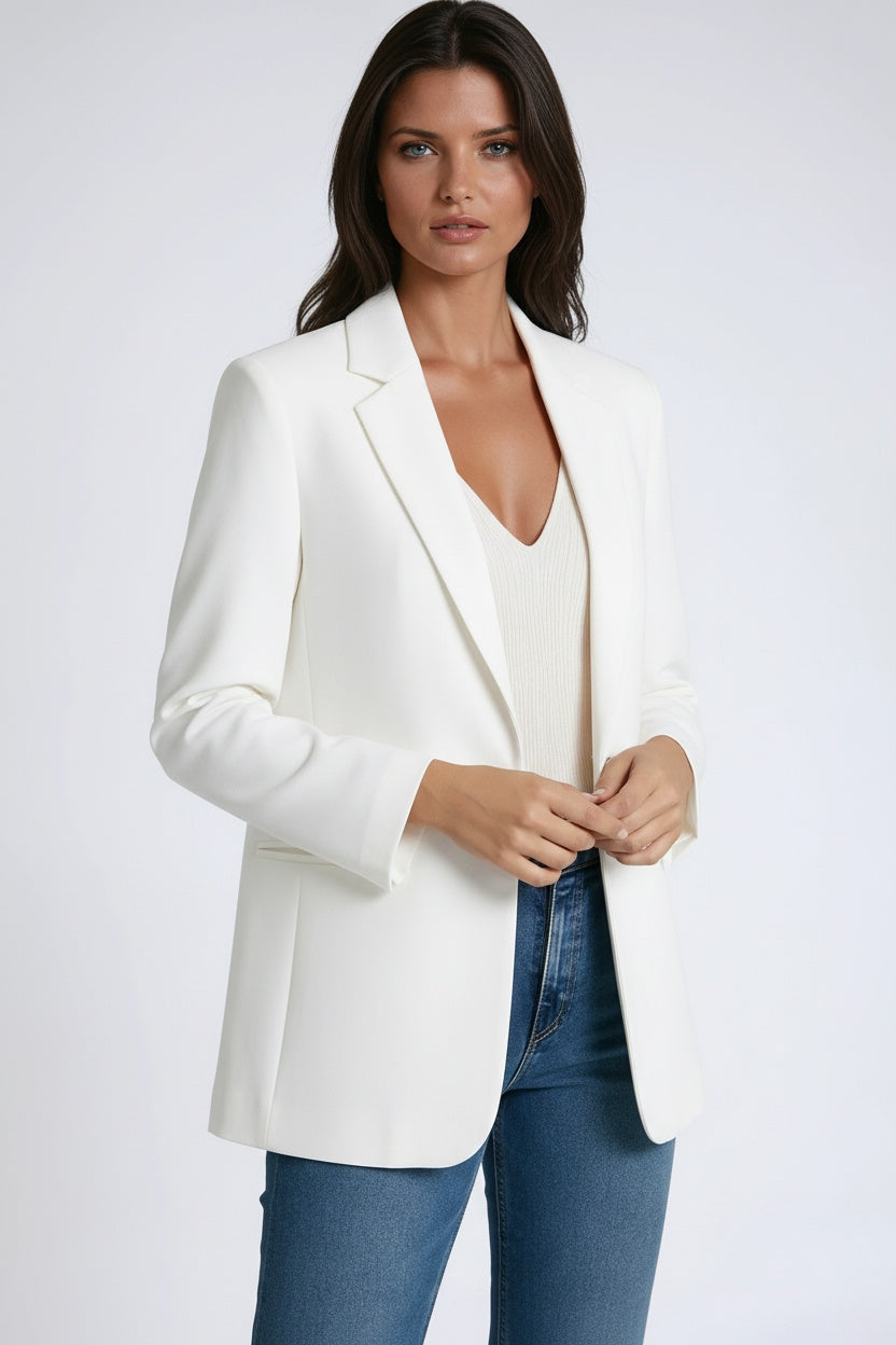Interior lining and quality stitching of the tailored blazer jacket