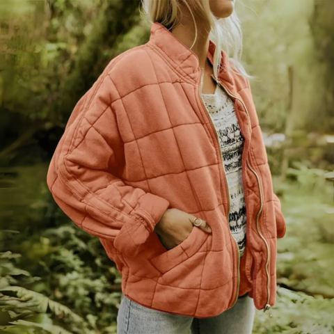 Pocket feature on a casual women's quilted puffer winter coat