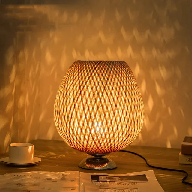 Handcrafted wooden lamp and accent light with woven texture