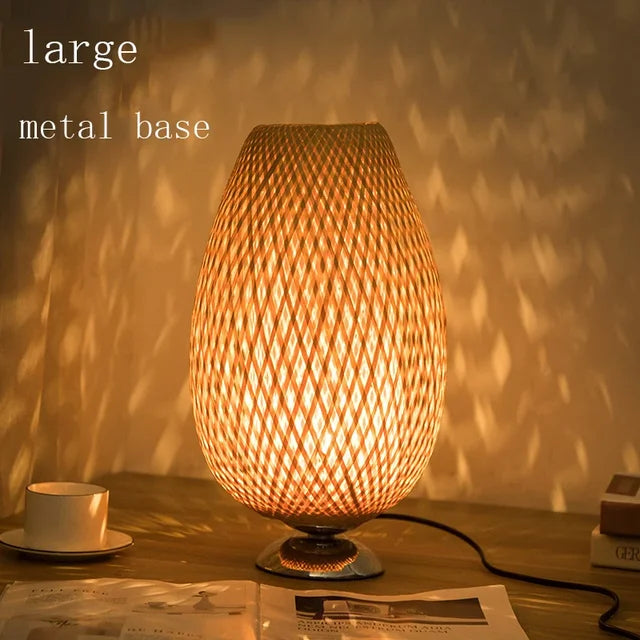 Minimalist eco friendly decor table lamp on wooden surface