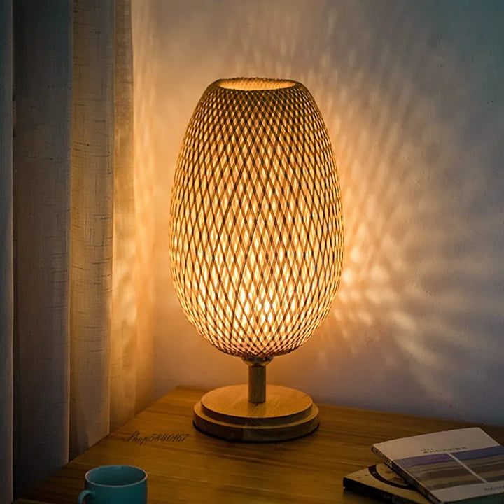 Side profile of eco friendly bamboo accent table lamp