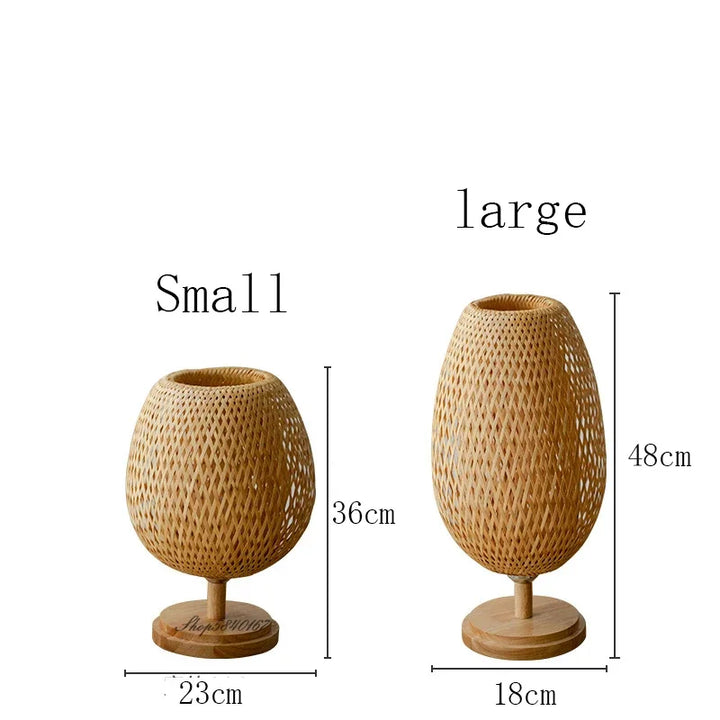 Illuminated bamboo lighting table lamp showing shade texture