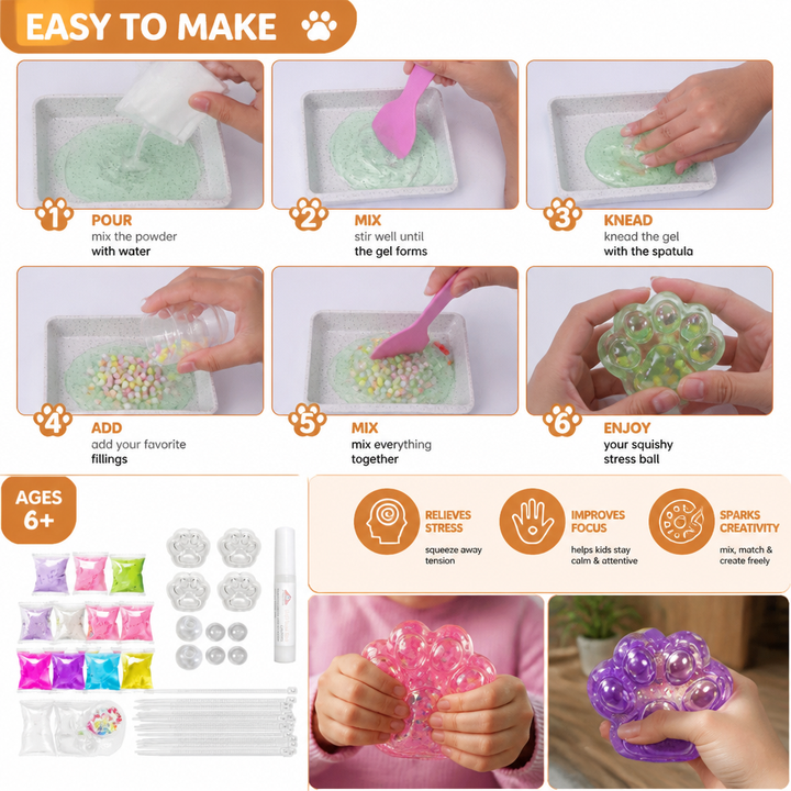 Step-by-step instruction guide and contents included in the kids craft kit