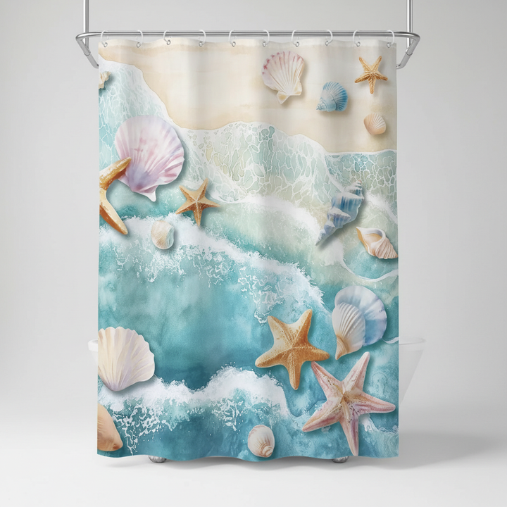 Coastal ocean waves waterproof fabric bathroom curtain