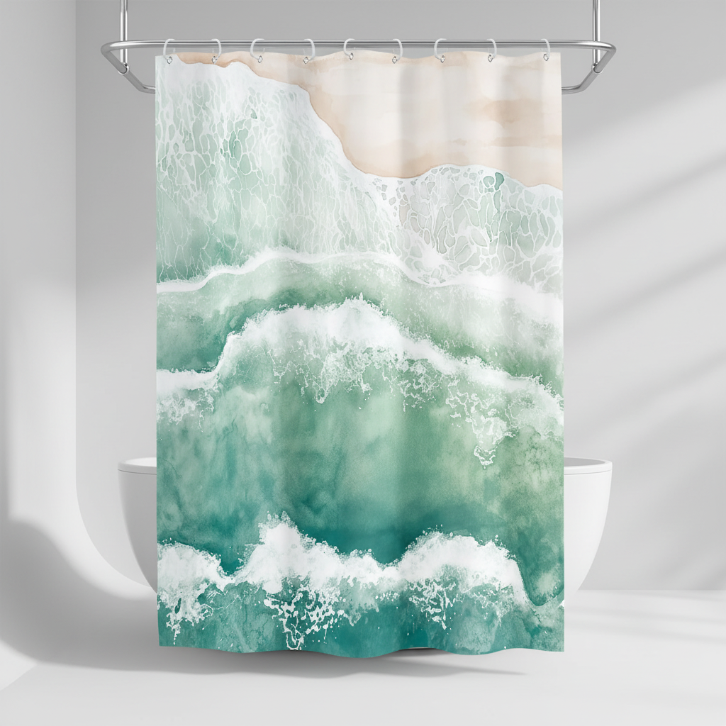 Ocean waves waterproof shower curtain for bathroom accessories