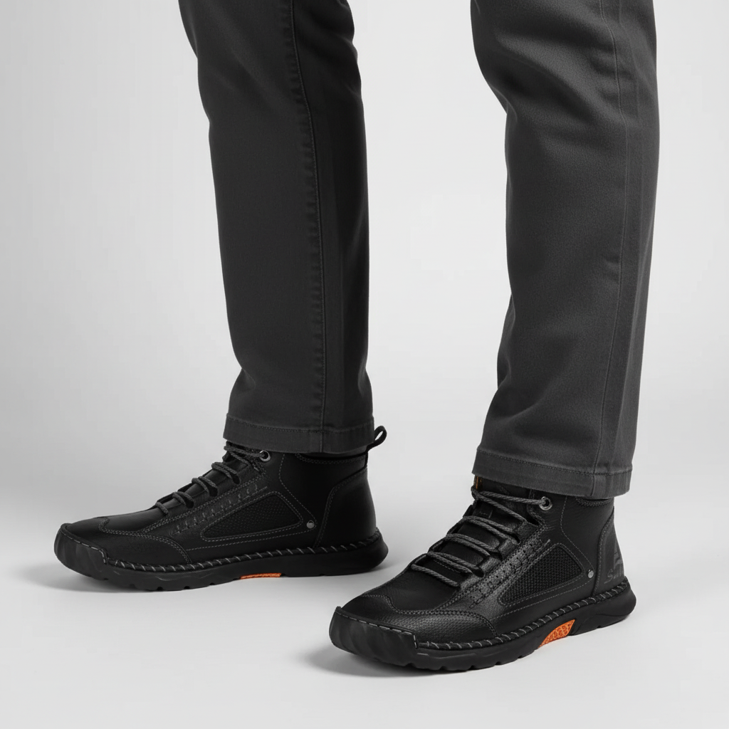 Mens casual outdoor shoes and boots displayed at a three-quarter angle