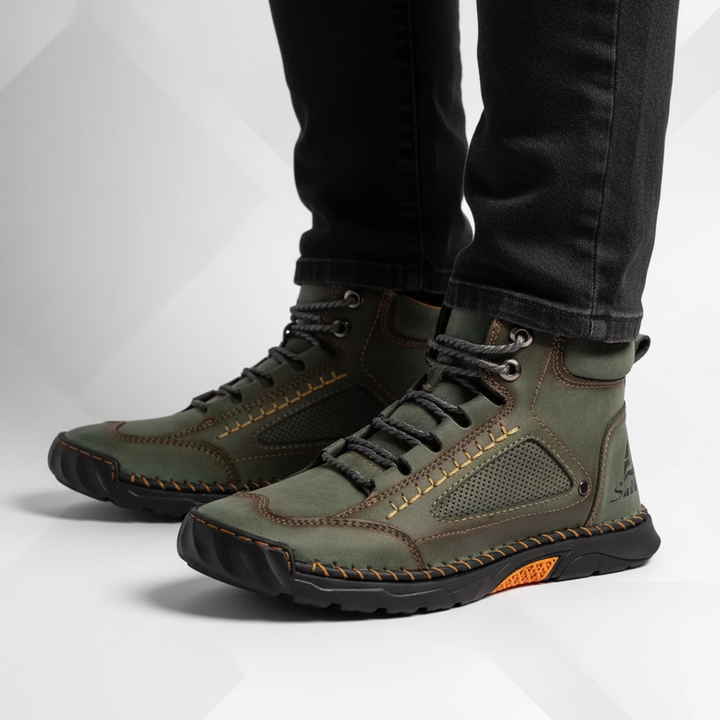 Top-down view of mens fashion waterproof boots showcasing interior lining and insole