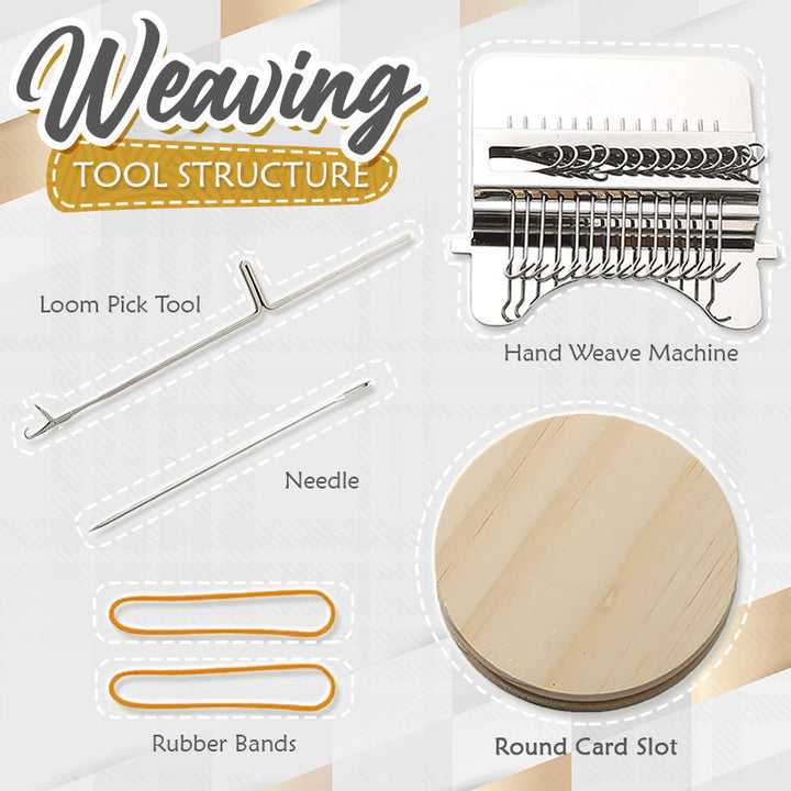 Close-up of the mini loom and wooden disc used for creative sewing and fabric fixing