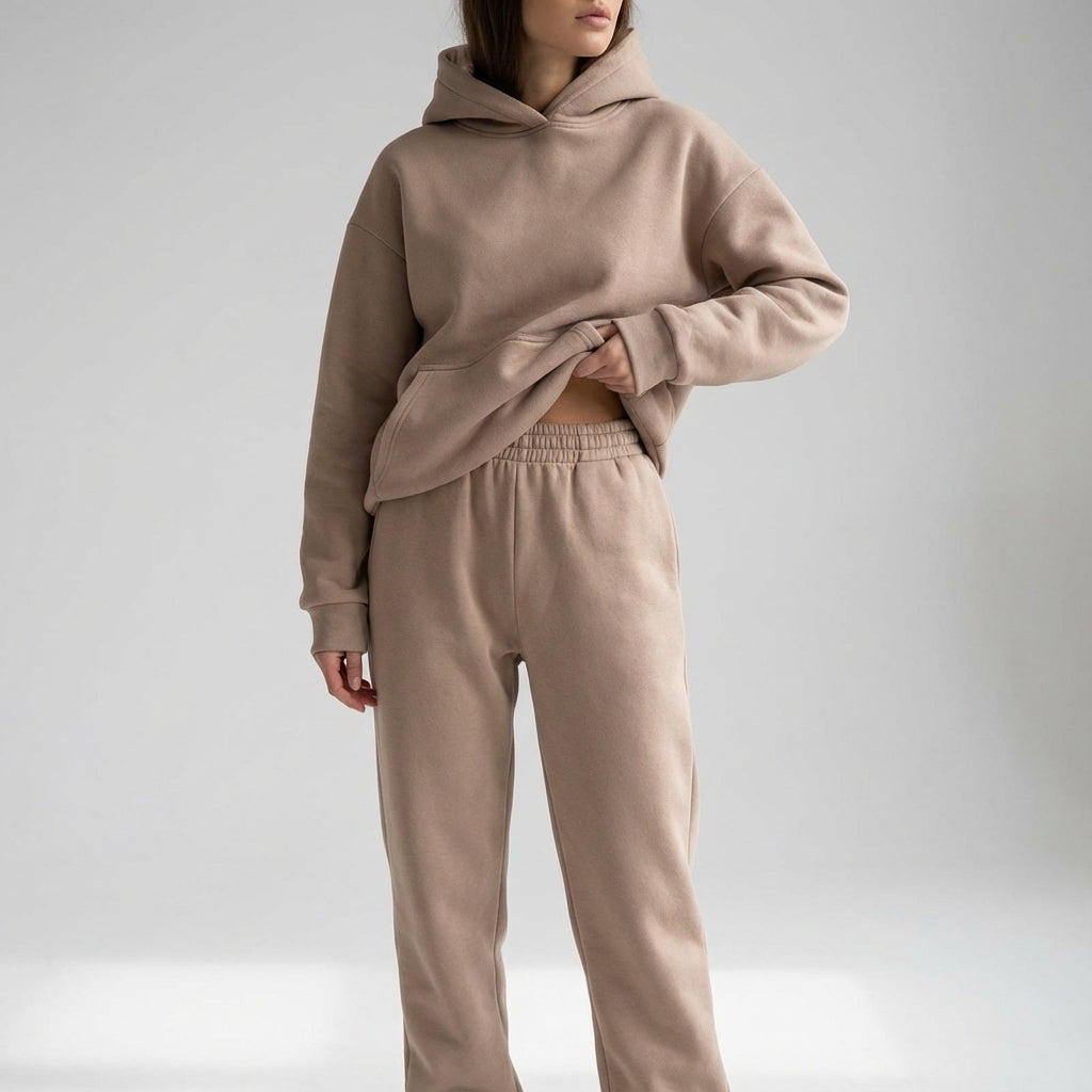 Full length view of women's relaxed fit tracksuit in comfort fit loungewear style