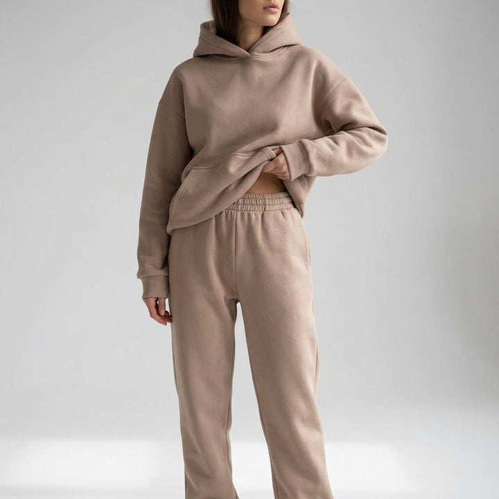 Full length view of women's relaxed fit tracksuit in comfort fit loungewear style