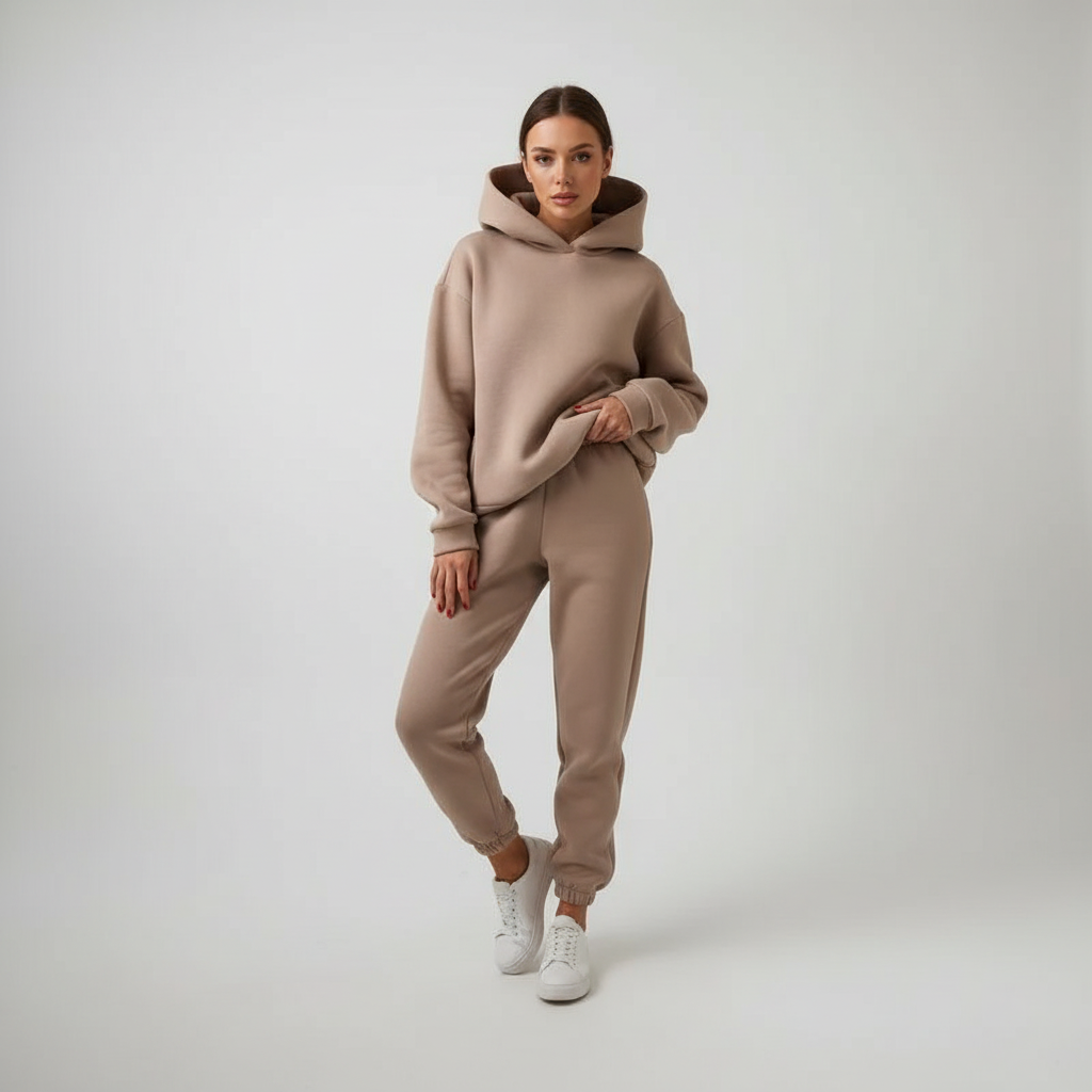 Close up of the ribbed cuffs on the sleeves of the warm fleece pullover jumper