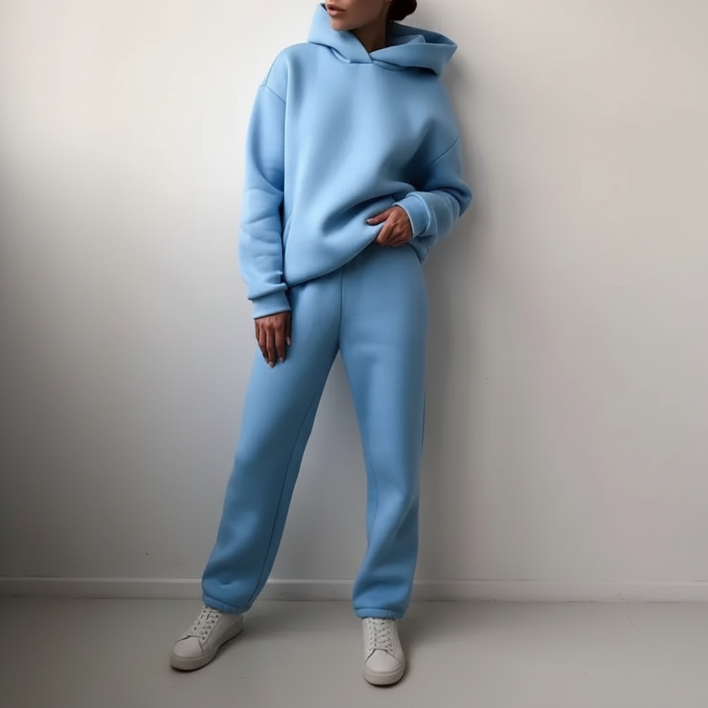 Full length shot of the stylish and cozy womens athleisure tracksuit combination