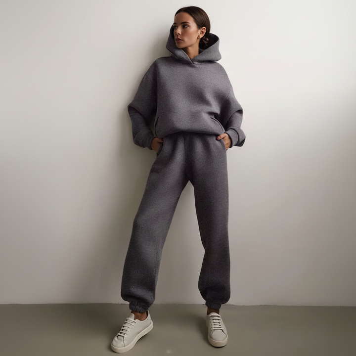 Detailed shot of the elastic waistband and drawstring on the cozy fleece joggers