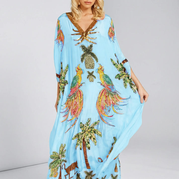 Casual women's long kaftan dress for summer vacation and beach cover-up