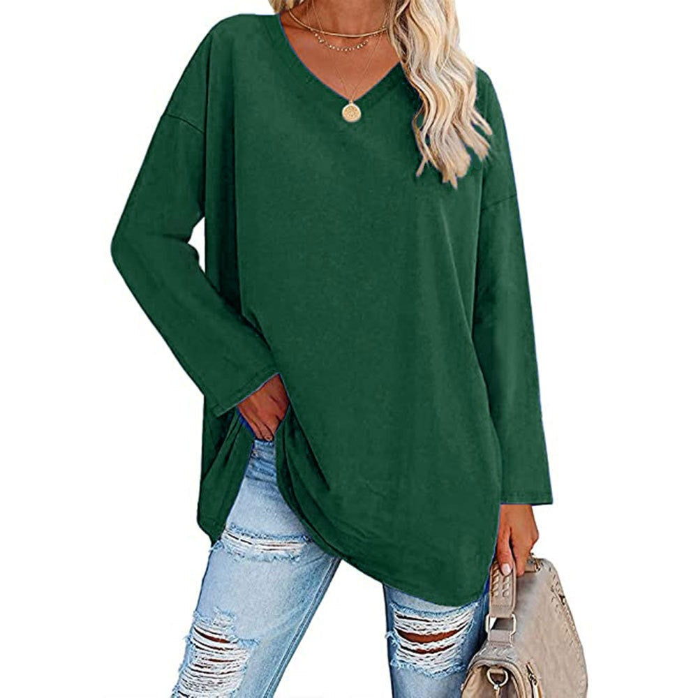 Stylish oversized pullover sweater with V-neckline for women