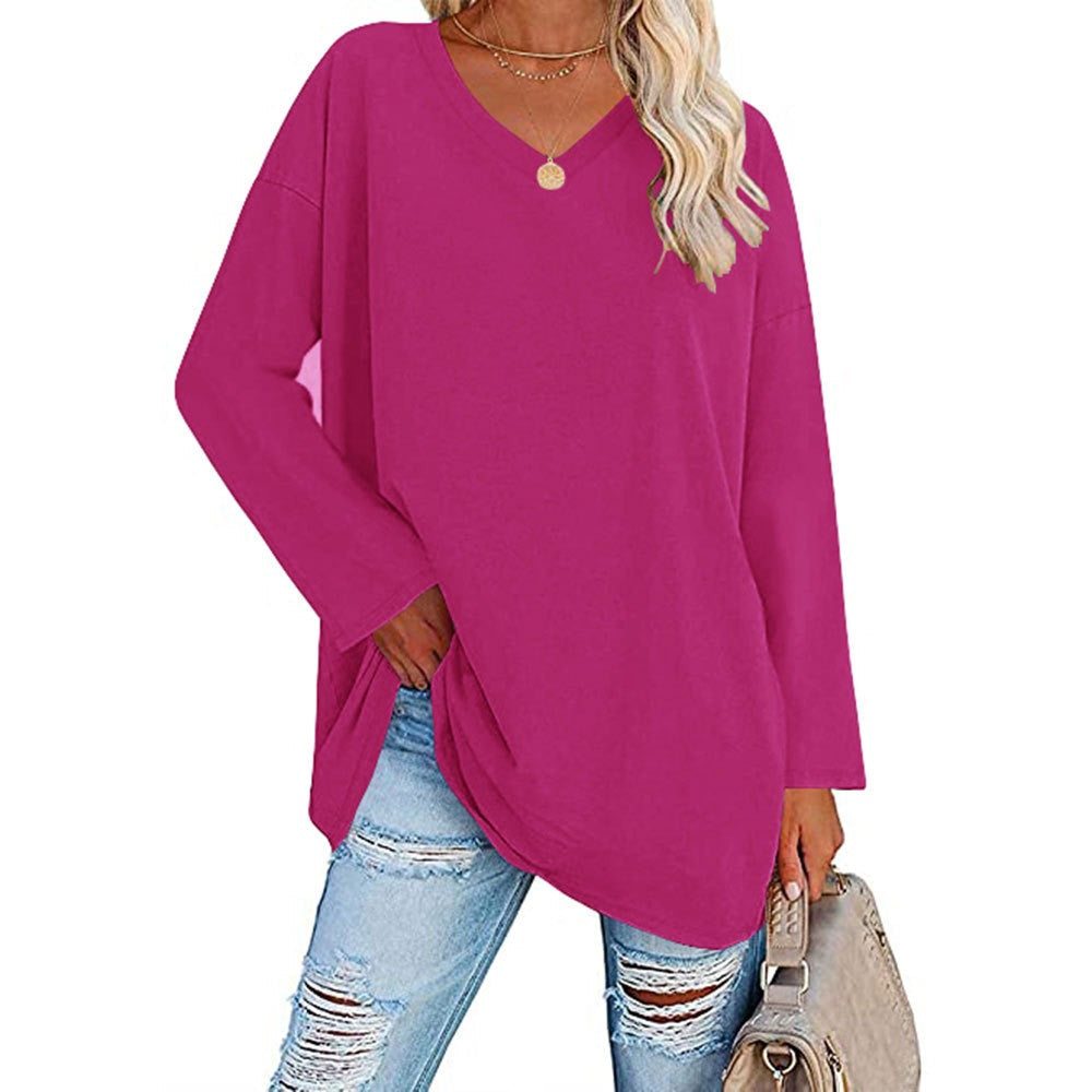 Back view of the loose oversize V-neck sweater design