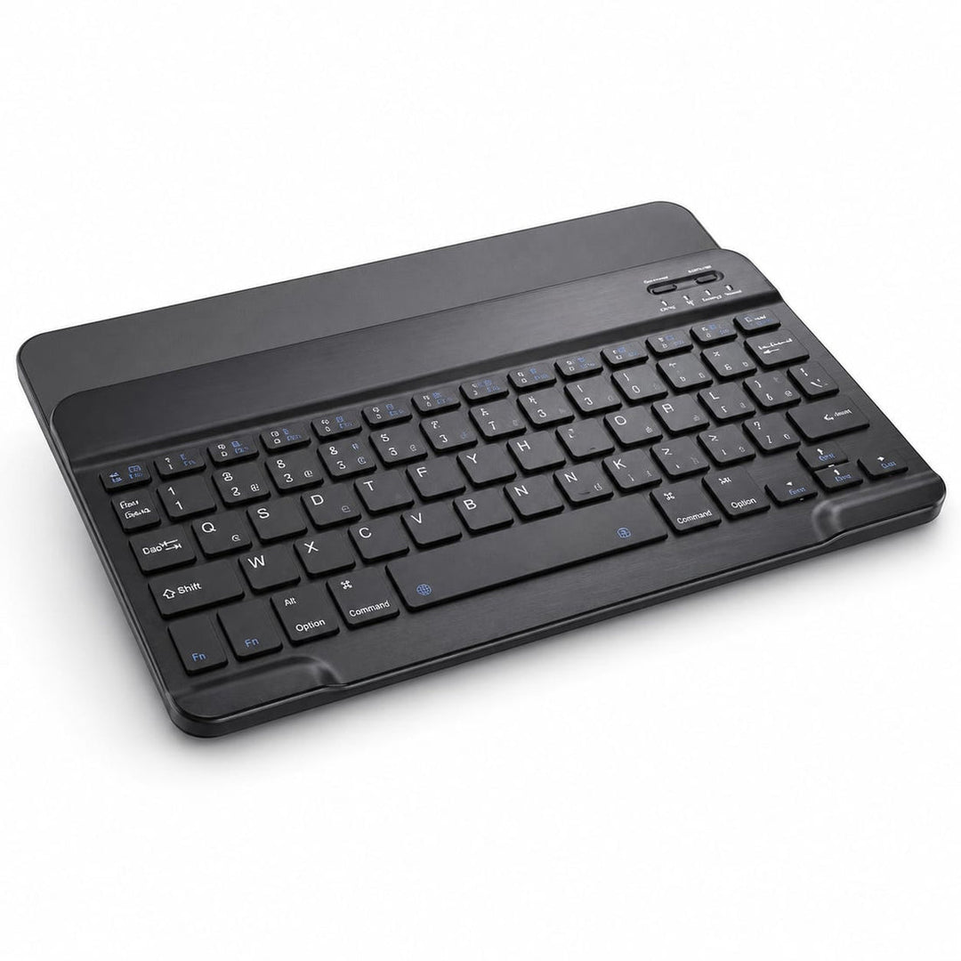 Android tablet connected to wireless keyboard case for productivity setup