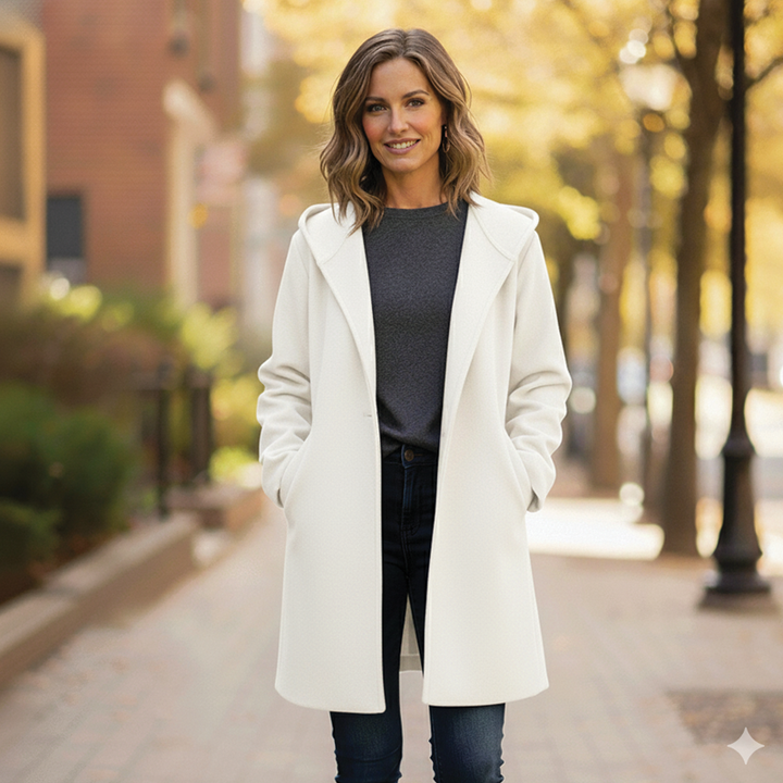 Sleeve cuff and hem detail of the premium winter outerwear for women.