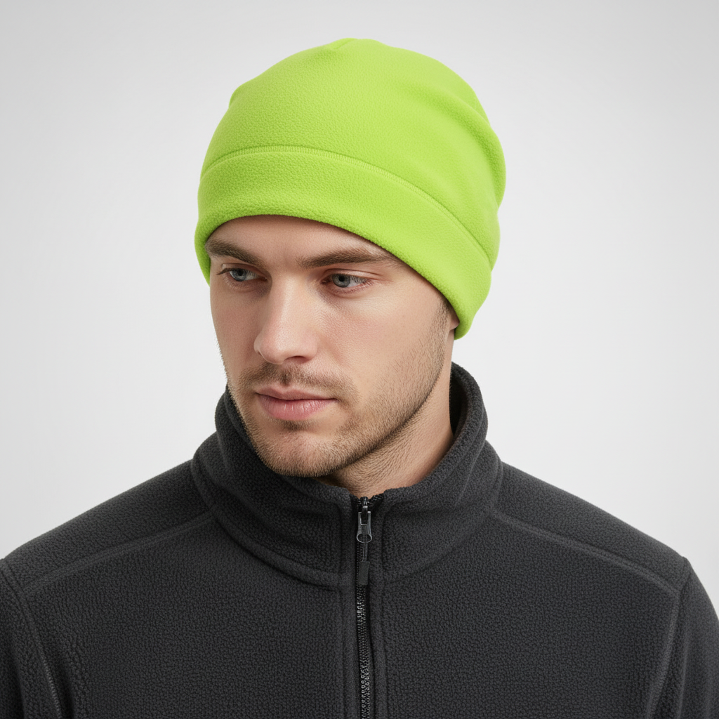 Close-up of the thermal cap fabric texture designed to block cold wind