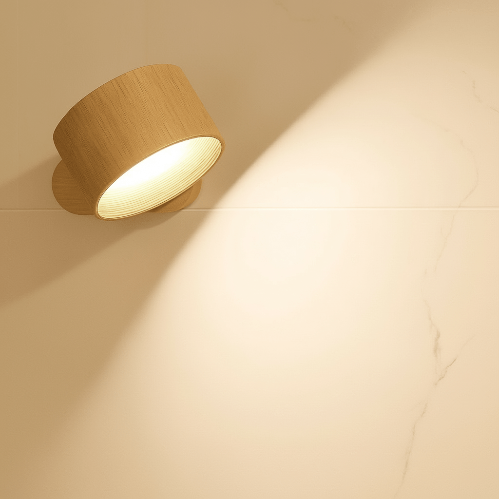 Interior lighting wandlamp glowing softly on a textured bedroom wall