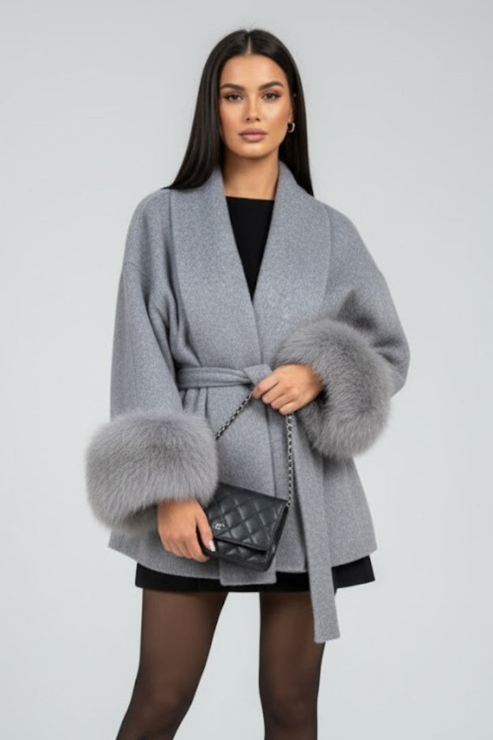 Anastasia | Women’s Belted Fur Cuff Coat