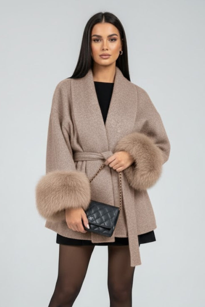 Anastasia | Women’s Belted Fur Cuff Coat