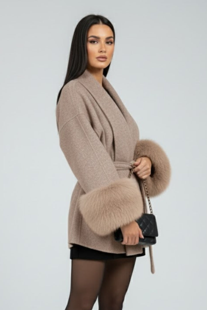 Anastasia | Women’s Belted Fur Cuff Coat