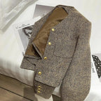 Theadora | Women’s Cropped Tweed Gold Button Blazer