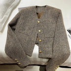 Theadora | Women’s Cropped Tweed Gold Button Blazer