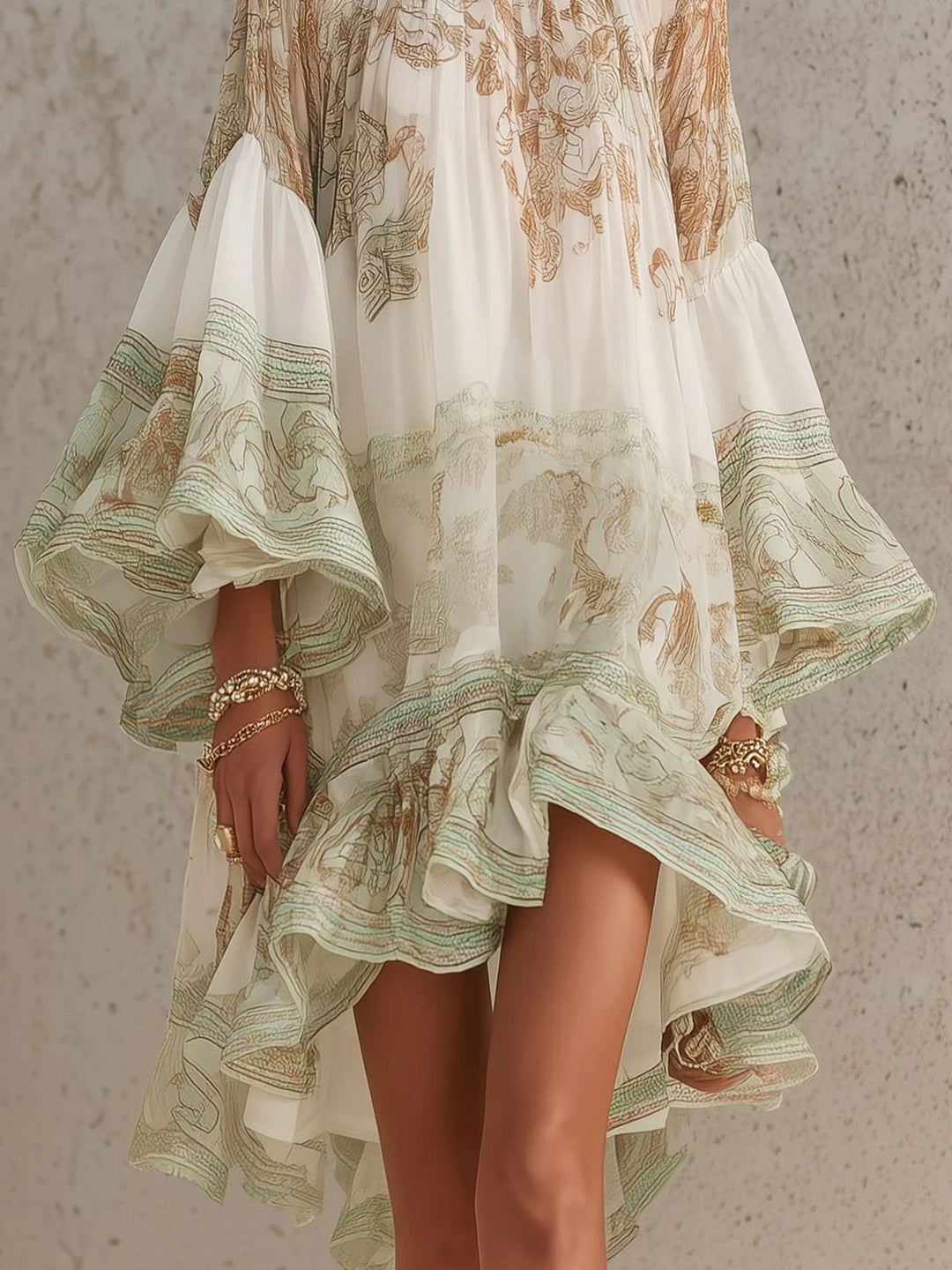 Full length view of the trendy printed casual dress for women