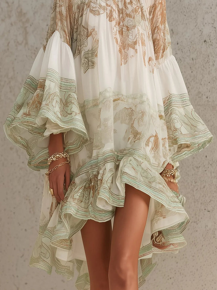 Full length view of the trendy printed casual dress for women