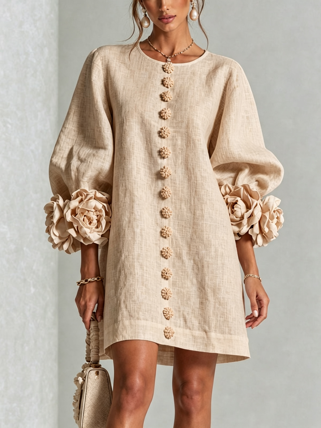 Long sleeve mini shift dress for everyday wear