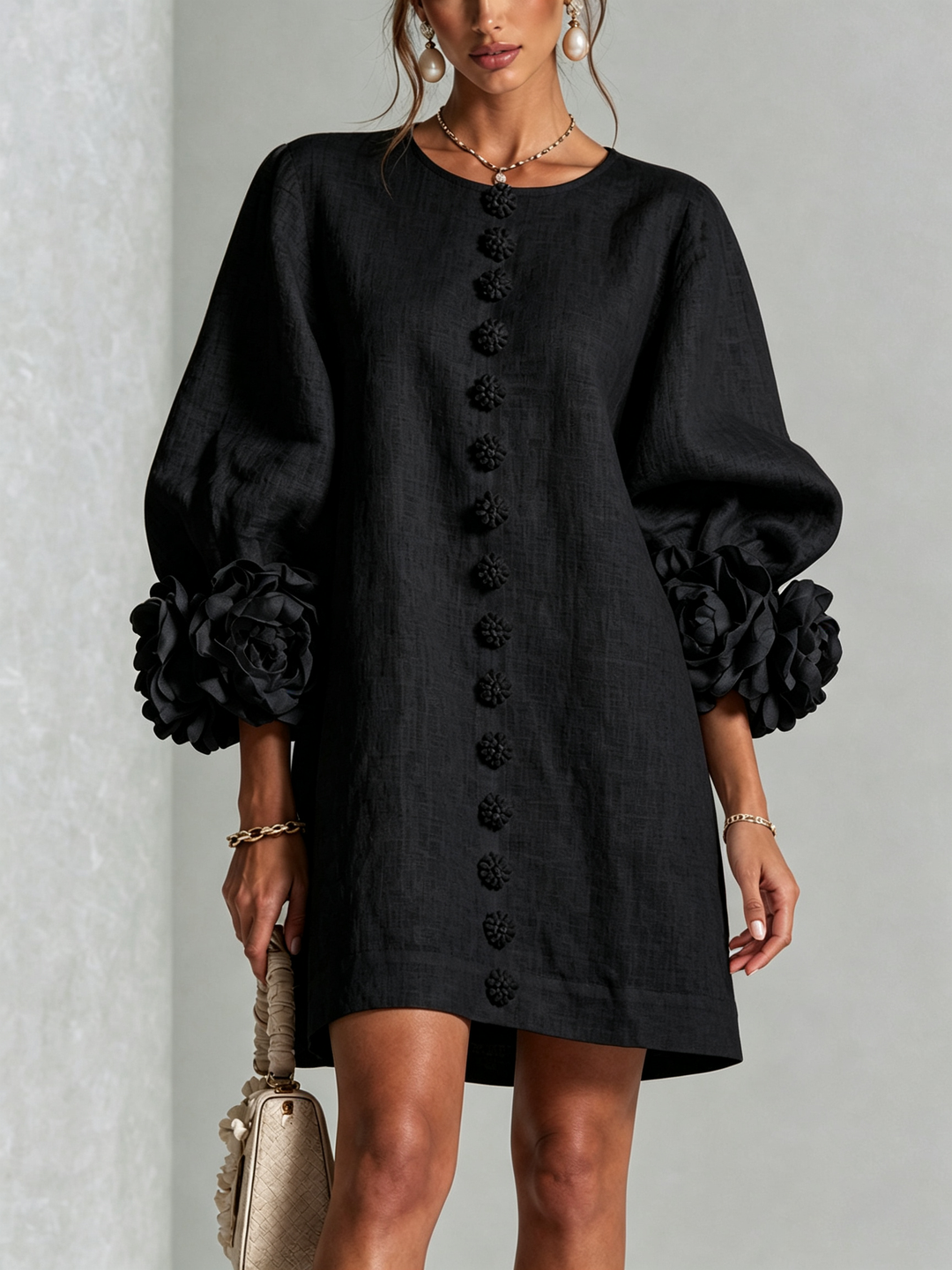 Chic women's dress featuring trendy puff sleeves