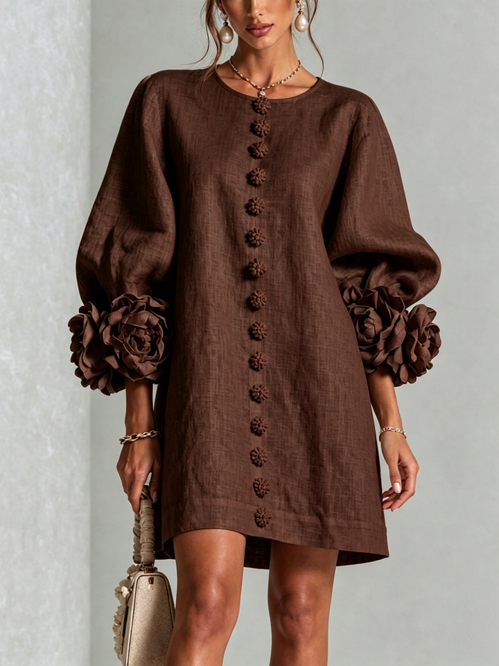 Summer casual dress with elegant puff shoulders