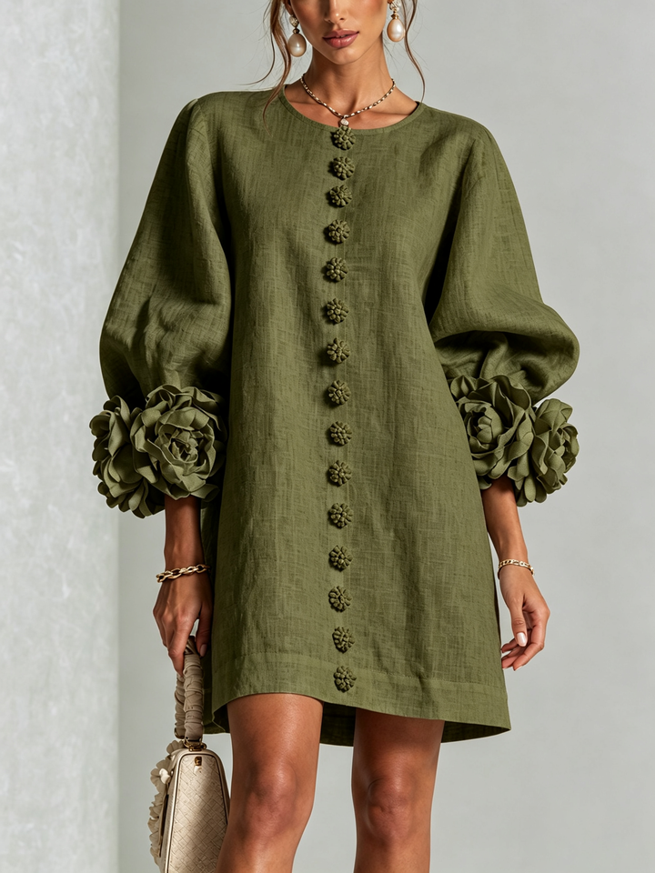 Casual summer mini dress with long puff sleeves